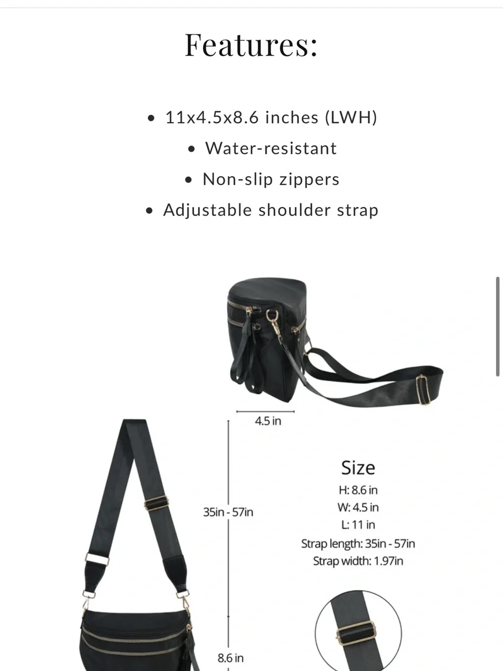 EMMAFY GoFree Crossbody Solid Black